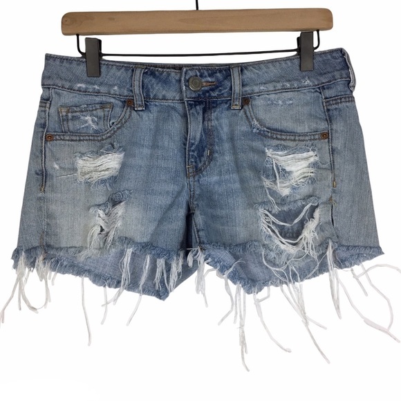 AMERICAN EAGLE Jean Shorts Cut Offs Distressed Denim 100% Cotton Festival Size 4 - Picture 12 of 12